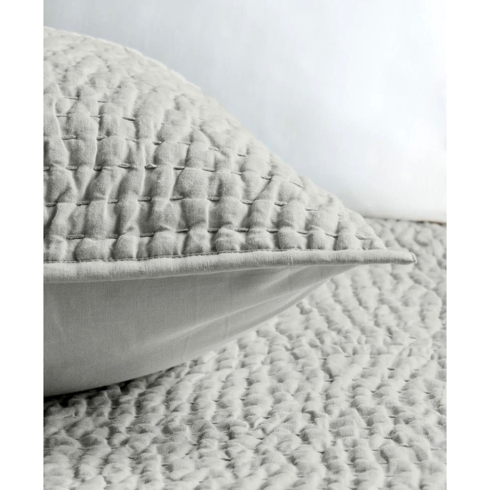 Quince European Linen Cotton Stitch Quilted Standard Sham Set 2 Color Mist - Picture 2 of 7